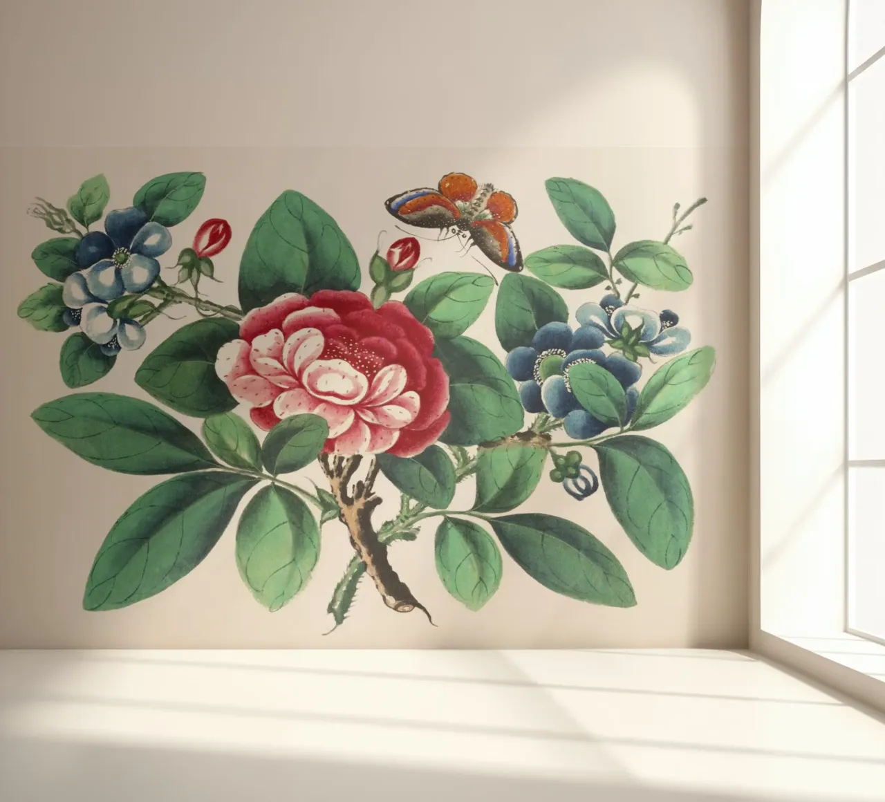 19th-Century Chinese Painting of Flowers and Butterfly photo wallpaper by Venus Art