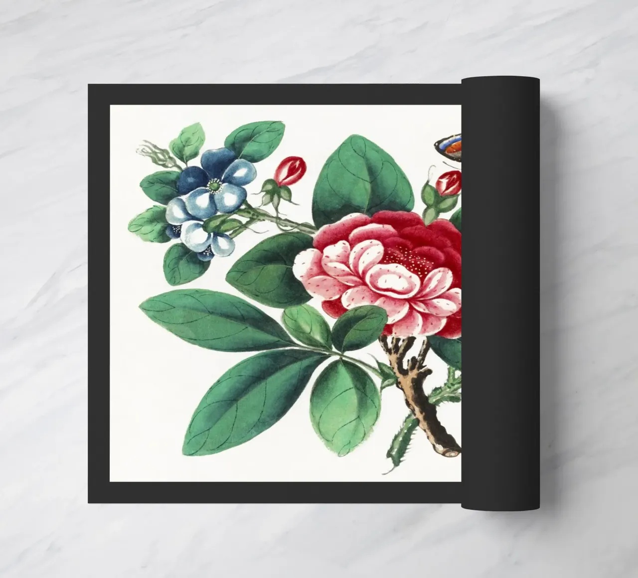 Pittura cinese del XIX secolo con fiori e farfalle zerbino da Venus Art