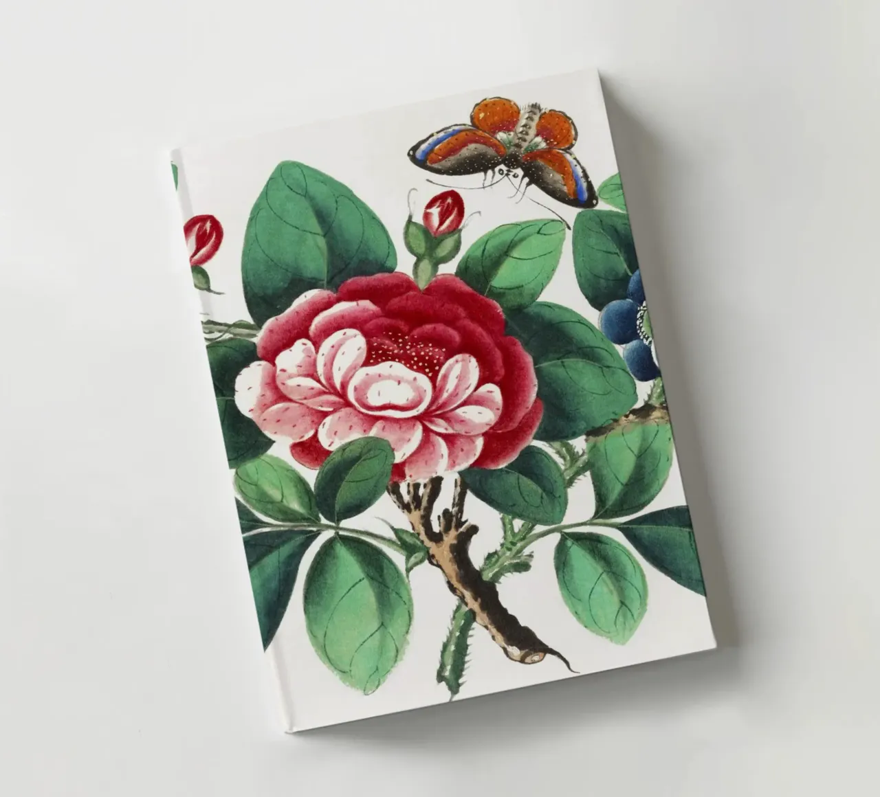 Peinture chinoise du XIXe siècle représentant des fleurs et un papillon carnet de notes de Venus Art