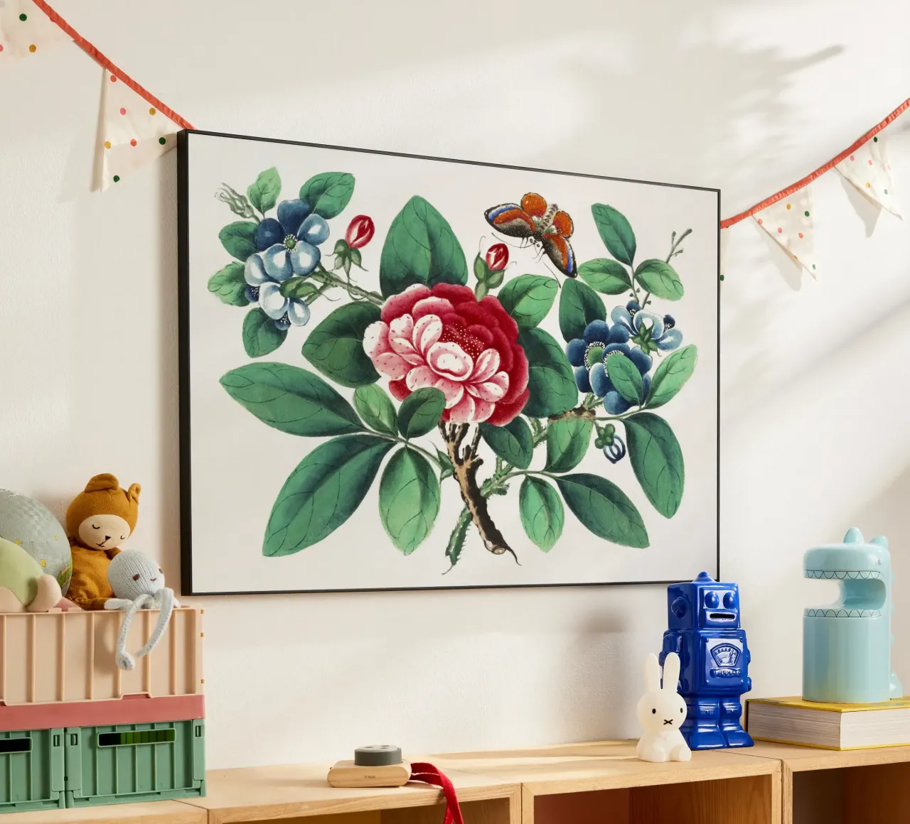 Pittura cinese del XIX secolo con fiori e farfalle alluminio dibond da Venus Art