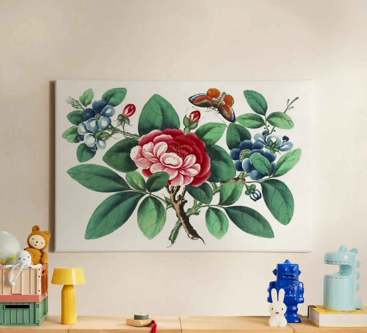 19th-Century Chinese Painting of Flowers and Butterfly canvas by Venus Art