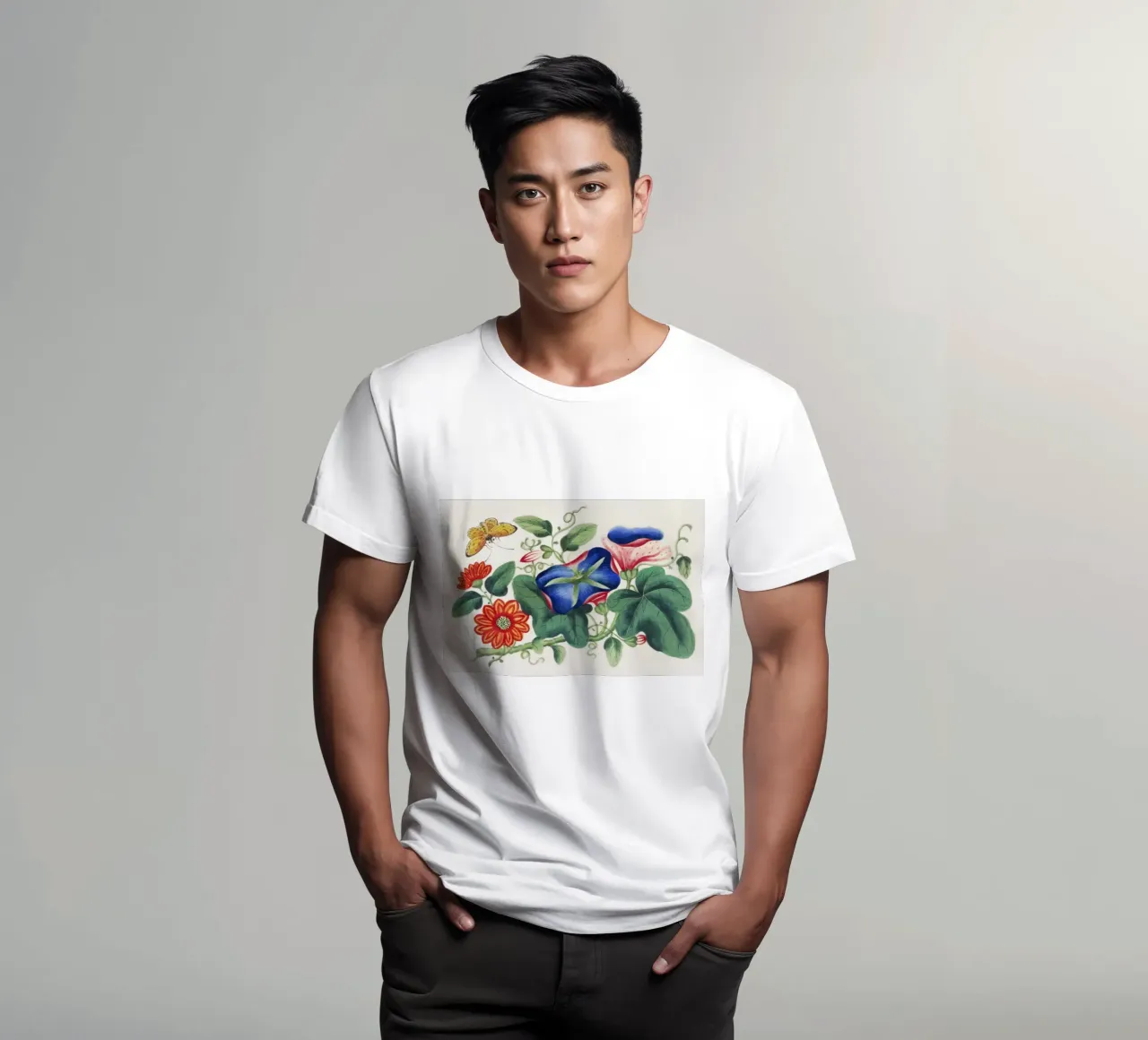 Pittura cinese del XIX secolo con fiori e farfalle t-shirt da Venus Art