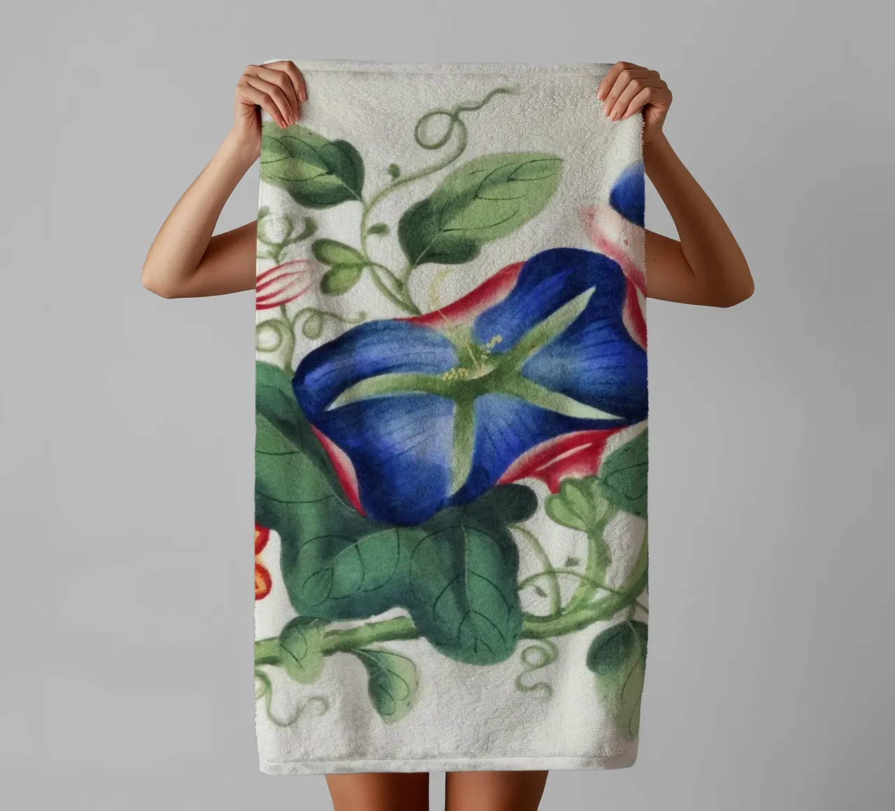 Chinesisches Gemälde aus dem 19. Jahrhundert mit Blumen und Schmetterling Handtuch von Venus Art