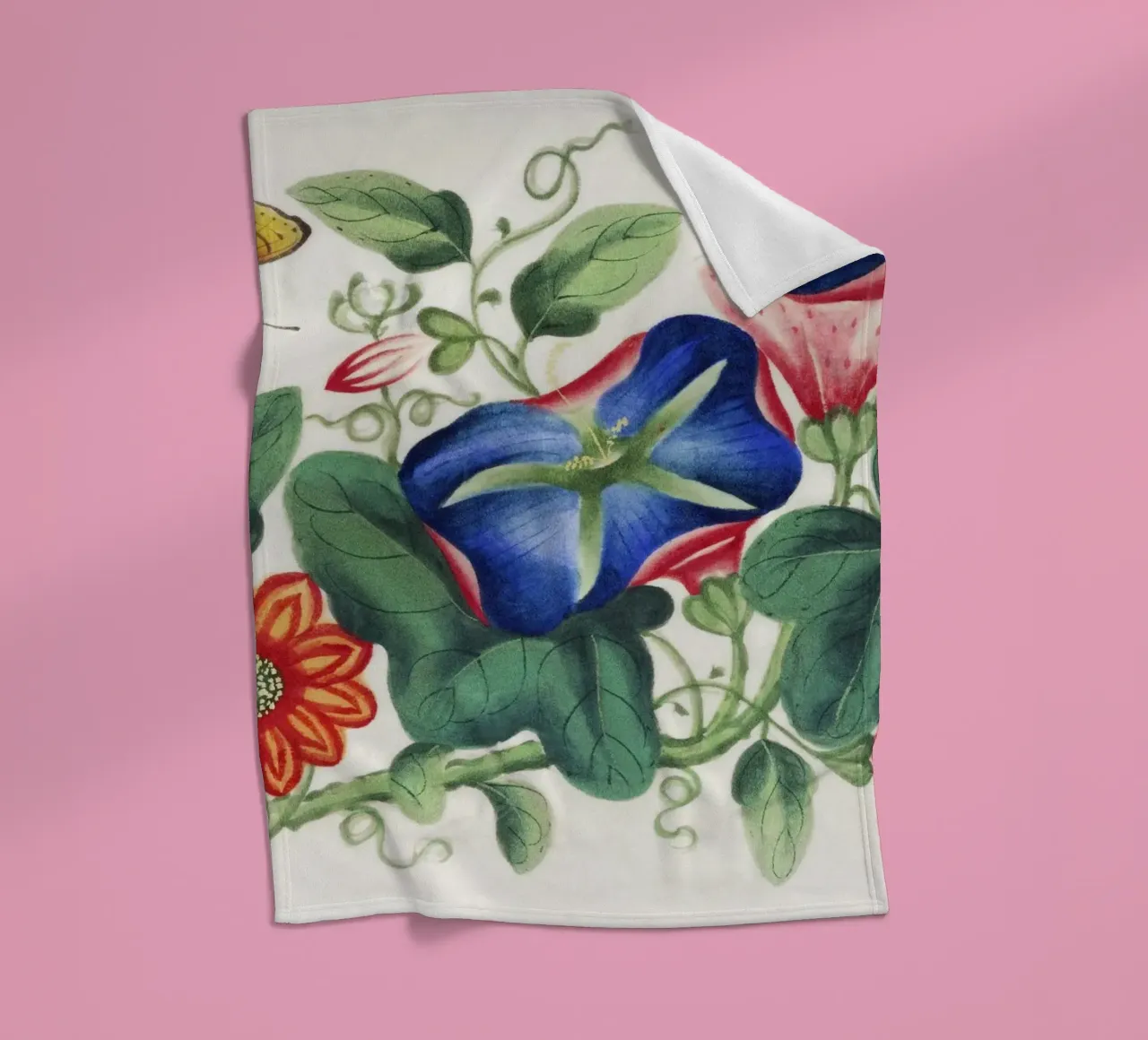 Pittura cinese del XIX secolo con fiori e farfalle coperta in pile da Venus Art