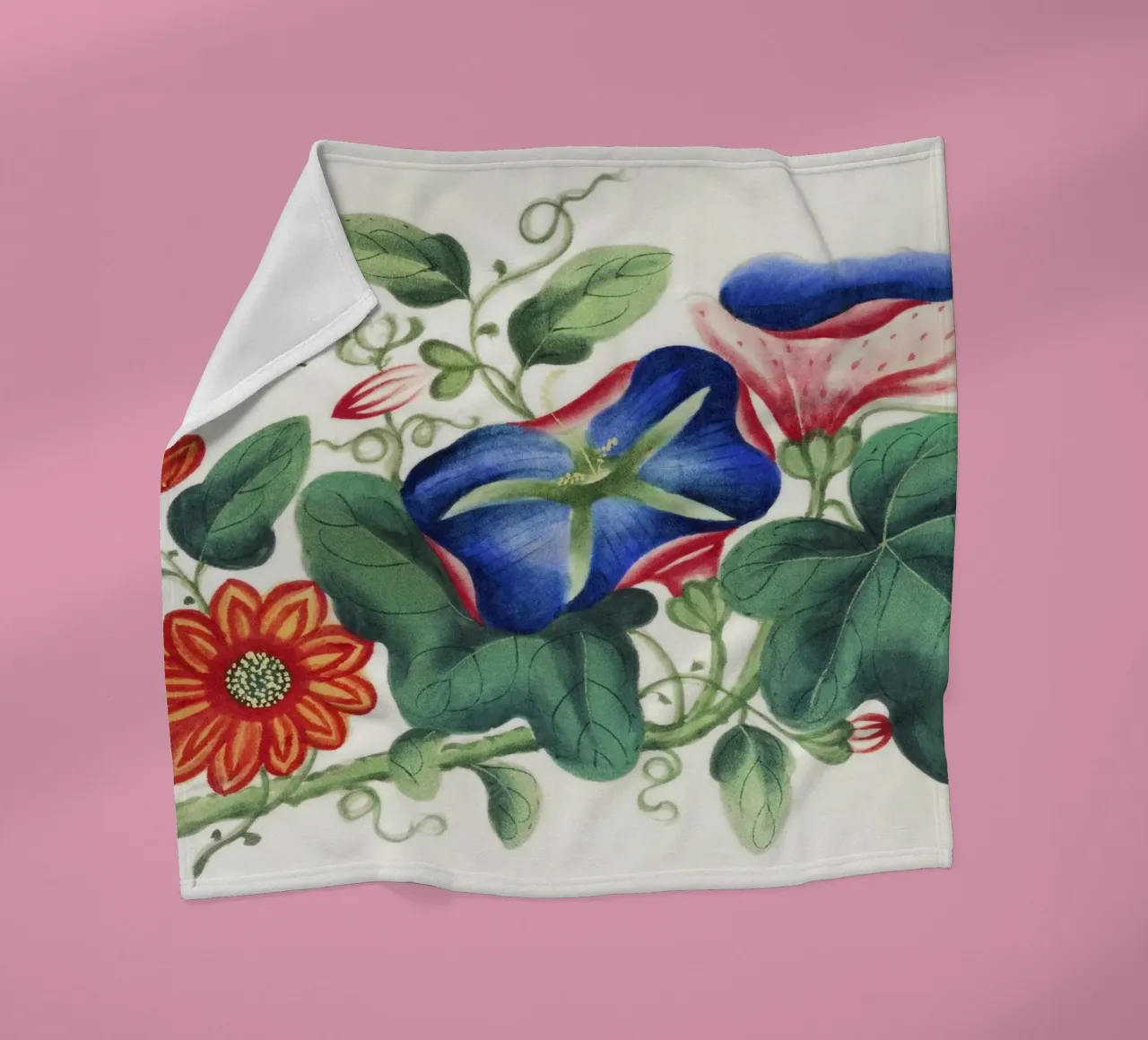 Pittura cinese del XIX secolo con fiori e farfalle coperta in pile da Venus Art
