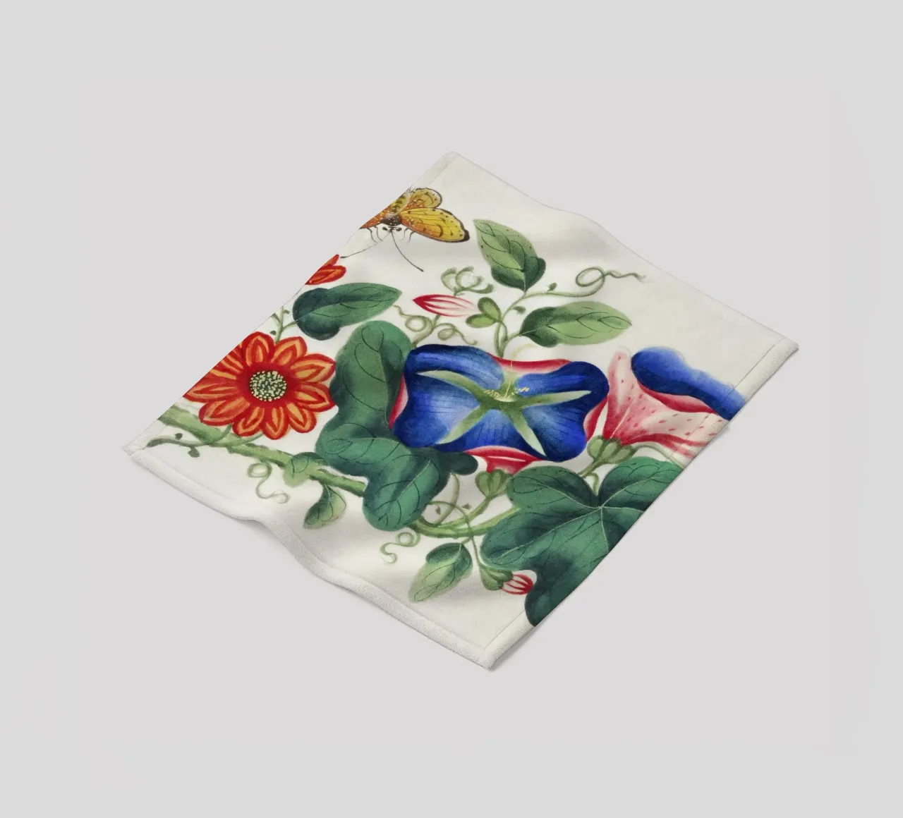 Pittura cinese del XIX secolo con fiori e farfalle coperta in pile da Venus Art