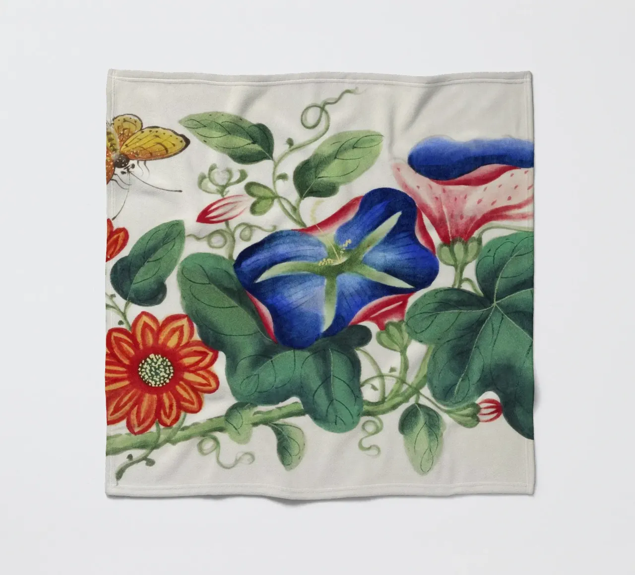 Pittura cinese del XIX secolo con fiori e farfalle coperta in pile da Venus Art