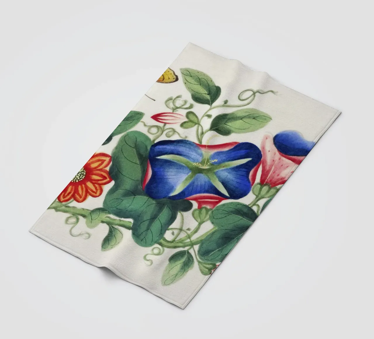 Pittura cinese del XIX secolo con fiori e farfalle coperta in pile da Venus Art