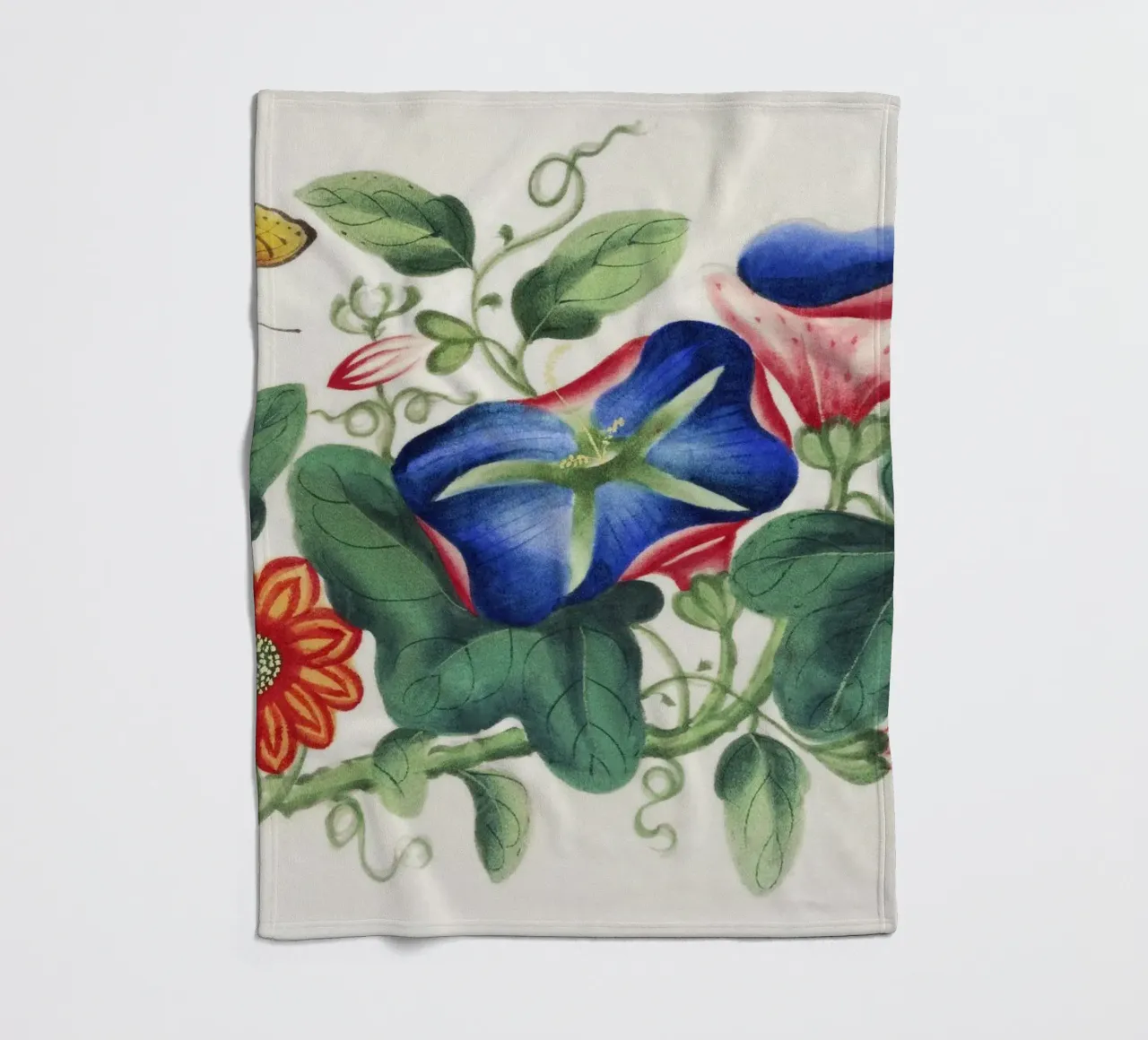 Pittura cinese del XIX secolo con fiori e farfalle coperta in pile da Venus Art
