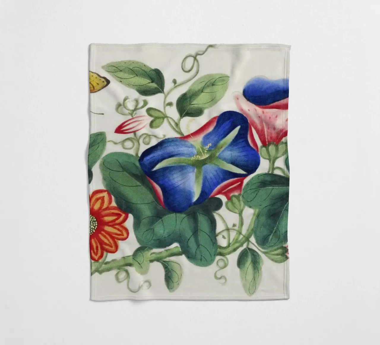 Pittura cinese del XIX secolo con fiori e farfalle coperta in pile da Venus Art