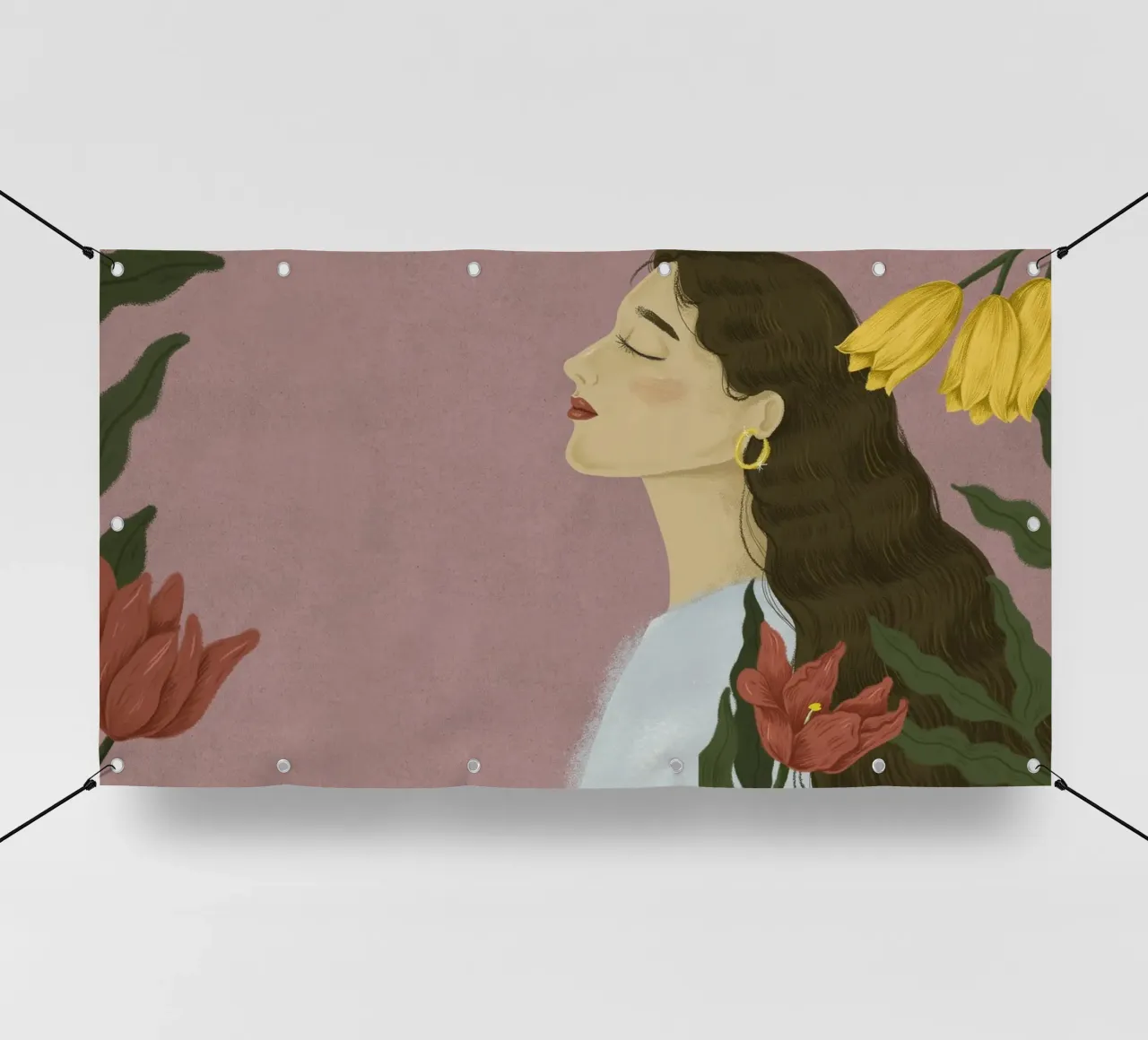 Donna serena in fiore - Ritratto botanico d'arte Boho telo in pvc da NorwesClub