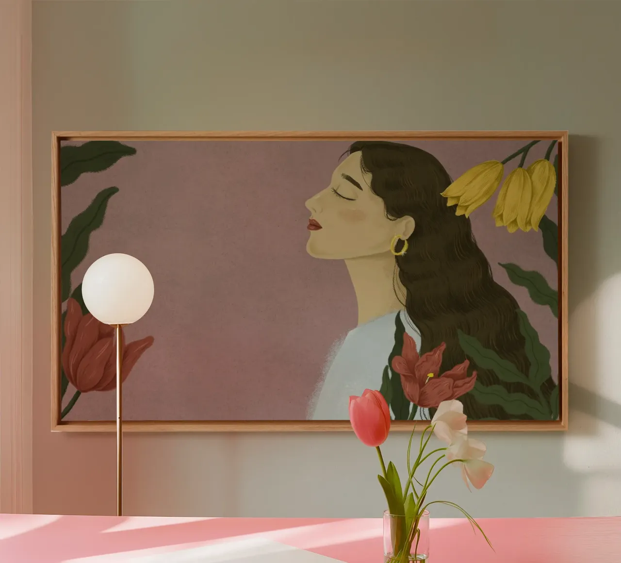 Serene vrouw in bloei - Boho Botanisch portret Kunst canvas van NorwesClub