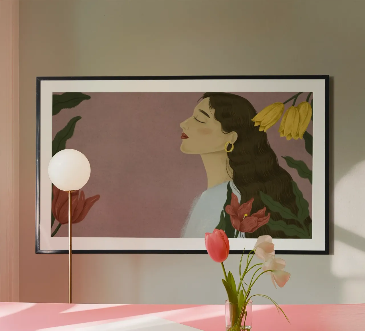 Donna serena in fiore - Ritratto botanico d'arte Boho carta hahnemühle da NorwesClub