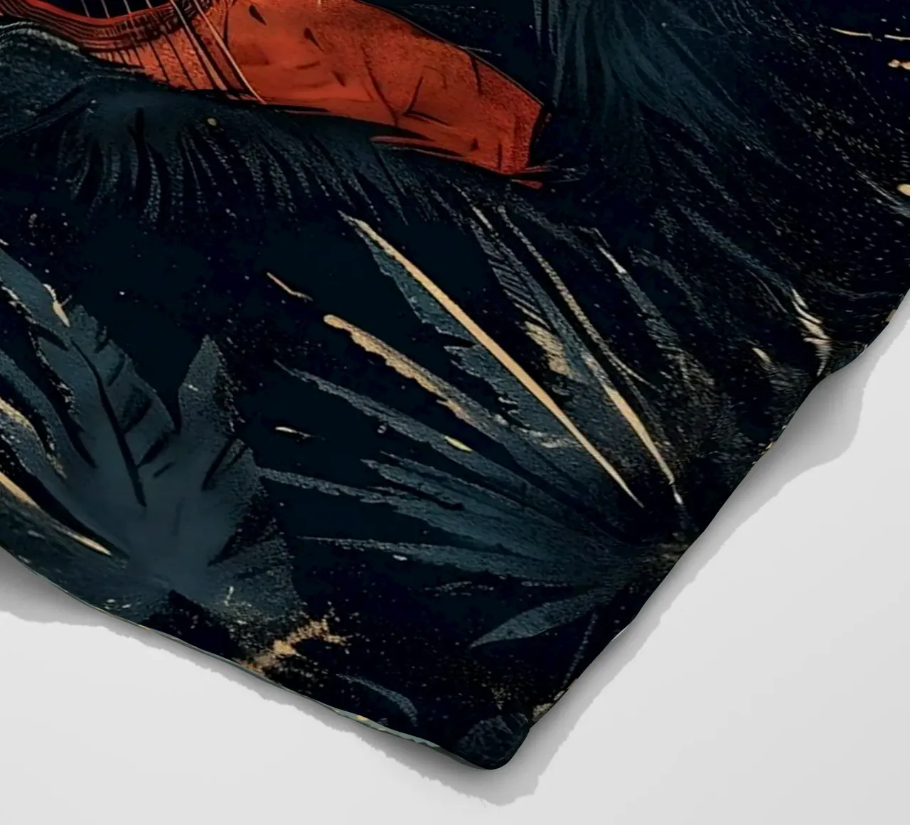 Gorilla spielt Gitarre am Strand fleece blanket by WILD ART
