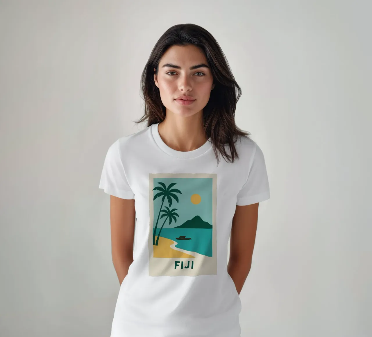 Sognando le Fiji: un'isola, due palme e la fuga t-shirt da JETLAG | affiches voyage