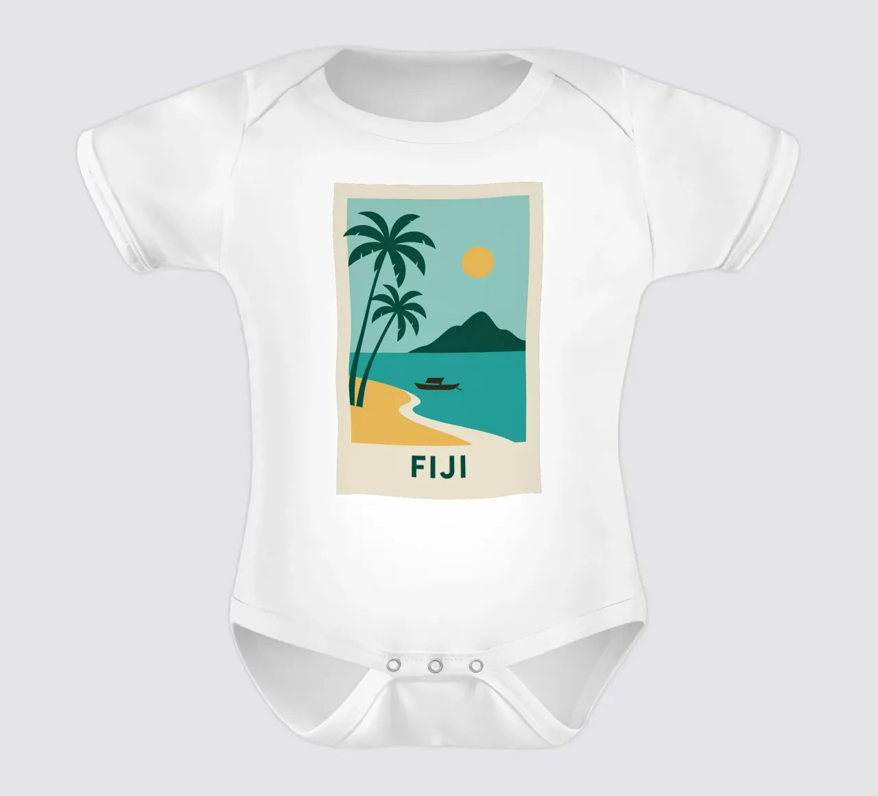 Sognando le Fiji: un'isola, due palme e la fuga body neonato maniche corte da JETLAG | affiches voyage