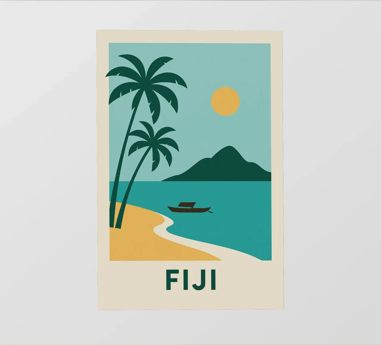 Sognando le Fiji: un'isola, due palme e la fuga pellicola backlit da JETLAG | affiches voyage