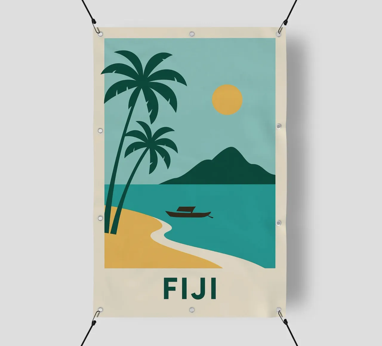 Sognando le Fiji: un'isola, due palme e la fuga telo in pvc da JETLAG | affiches voyage