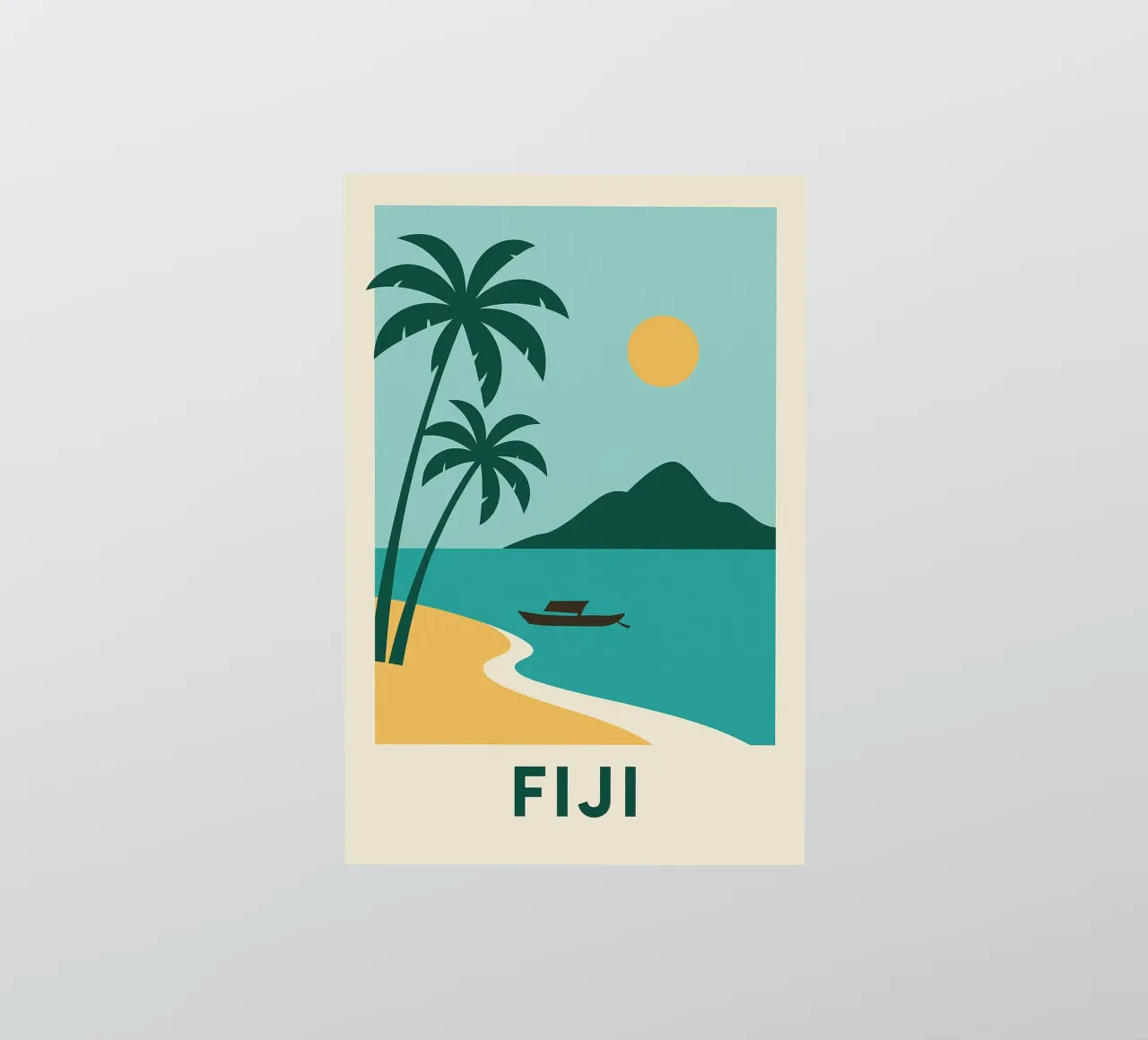 Dreaming of Fiji - an island, two palm trees and escape sticker by JETLAG | affiches voyage