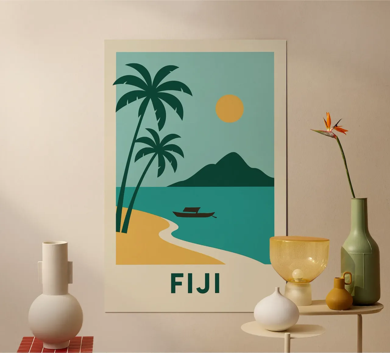 Sognando le Fiji: un'isola, due palme e la fuga carta hahnemühle da JETLAG | affiches voyage