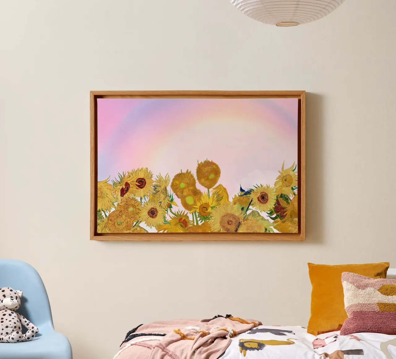 Van Gogh Zonnebloemen & Regenboog - Post-Impressionistische Droom canvas met Baklijst van NorwesClub