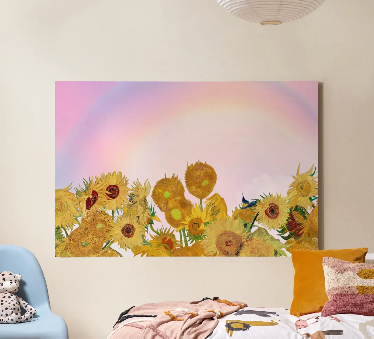 Van Gogh Zonnebloemen & Regenboog - Post-Impressionistische Droom canvas met Baklijst van NorwesClub