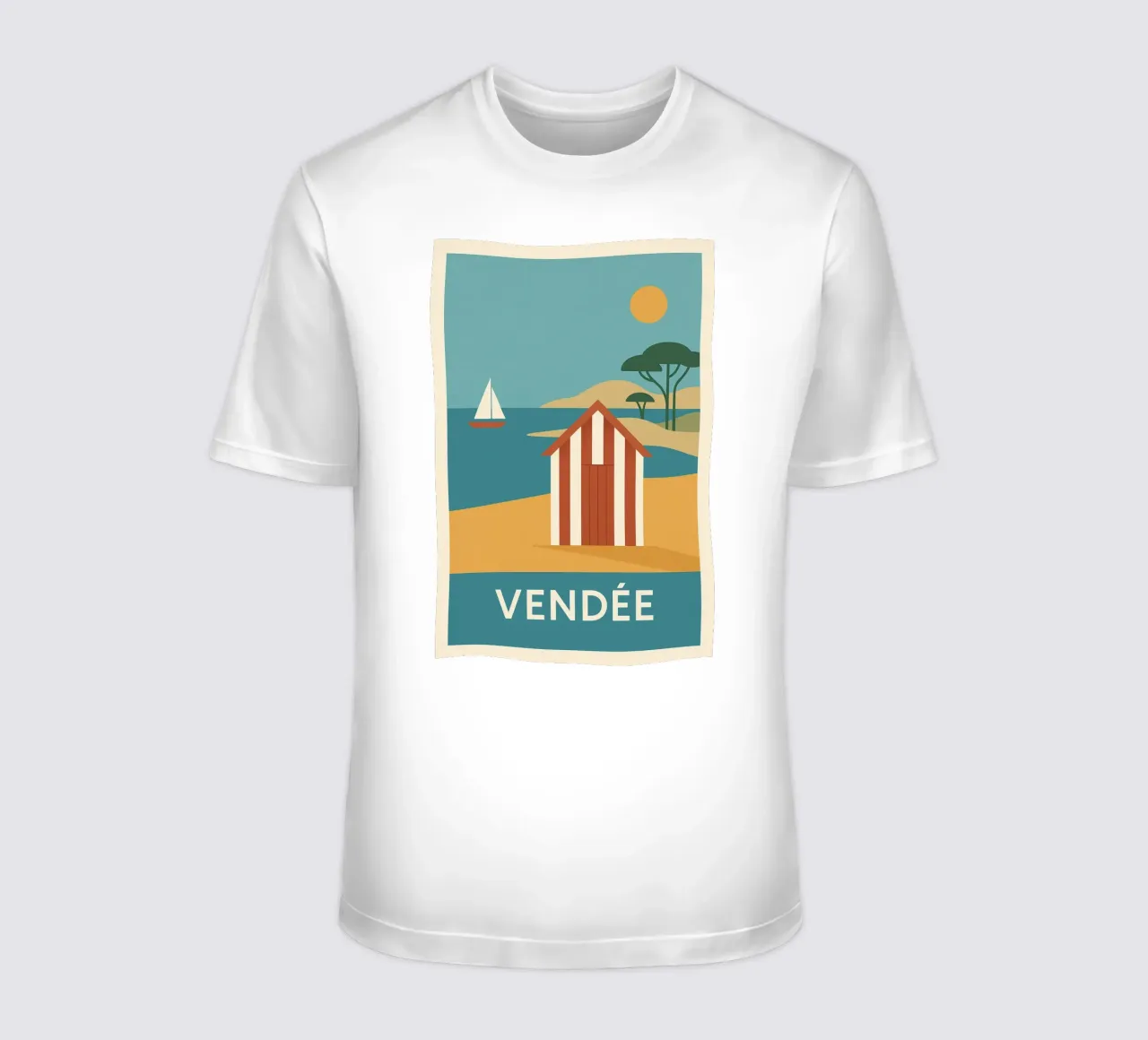 Graphic summer in Vendée - escape at the end of the beach t-shirt by JETLAG | affiches voyage
