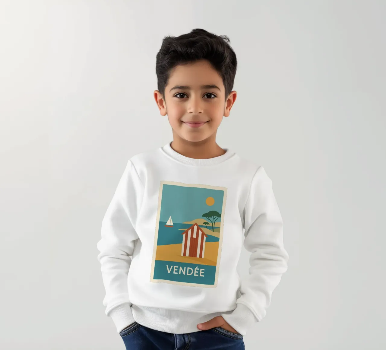 Graphic summer in Vendée - escape at the end of the beach kids sweatshirt by JETLAG | affiches voyage