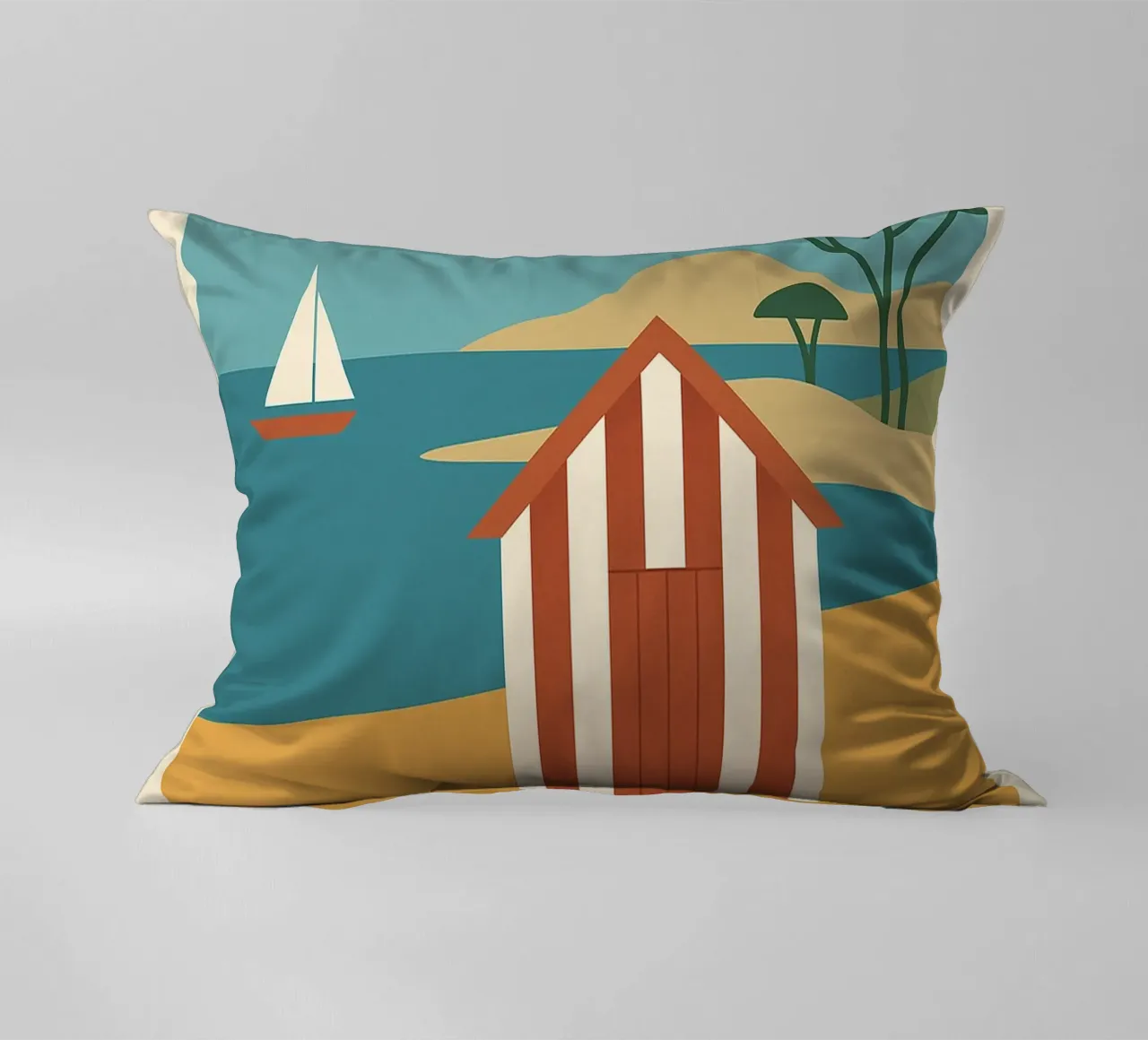 Graphic summer in Vendée - escape at the end of the beach decorative cushion by JETLAG | affiches voyage