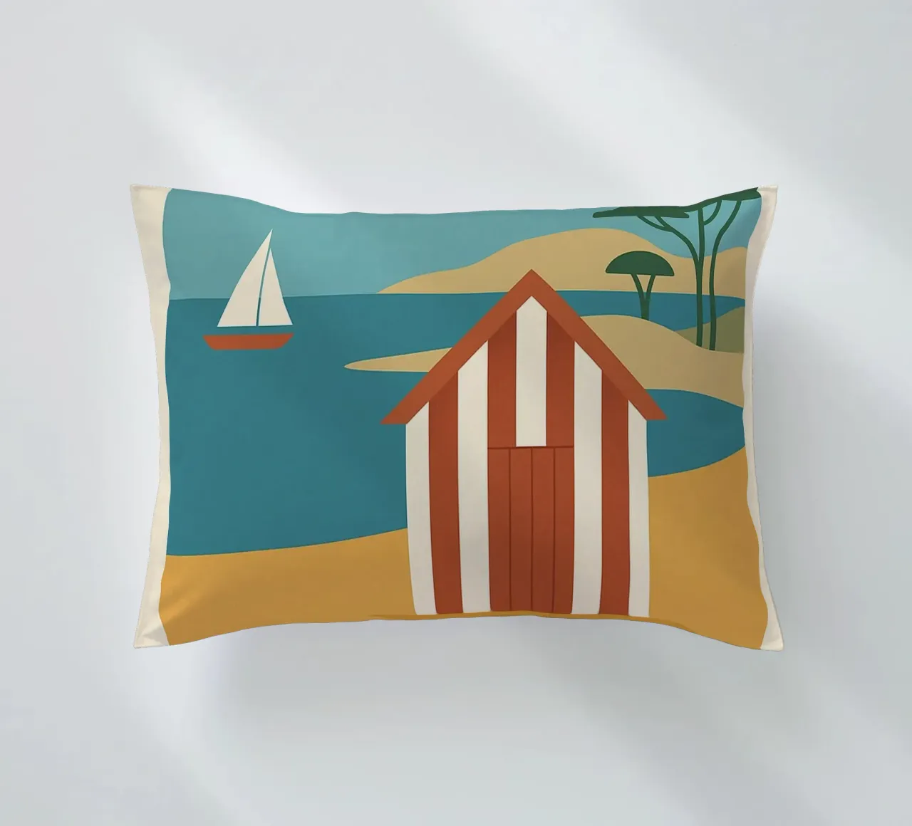 Graphic summer in Vendée - escape at the end of the beach decorative cushion by JETLAG | affiches voyage