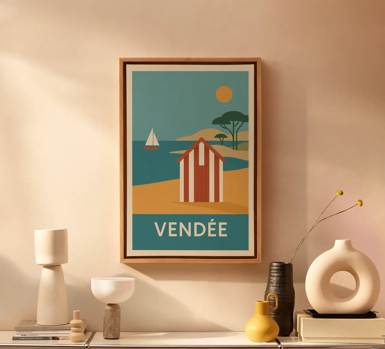 Graphic summer in Vendée - escape at the end of the beach canvas by JETLAG | affiches voyage
