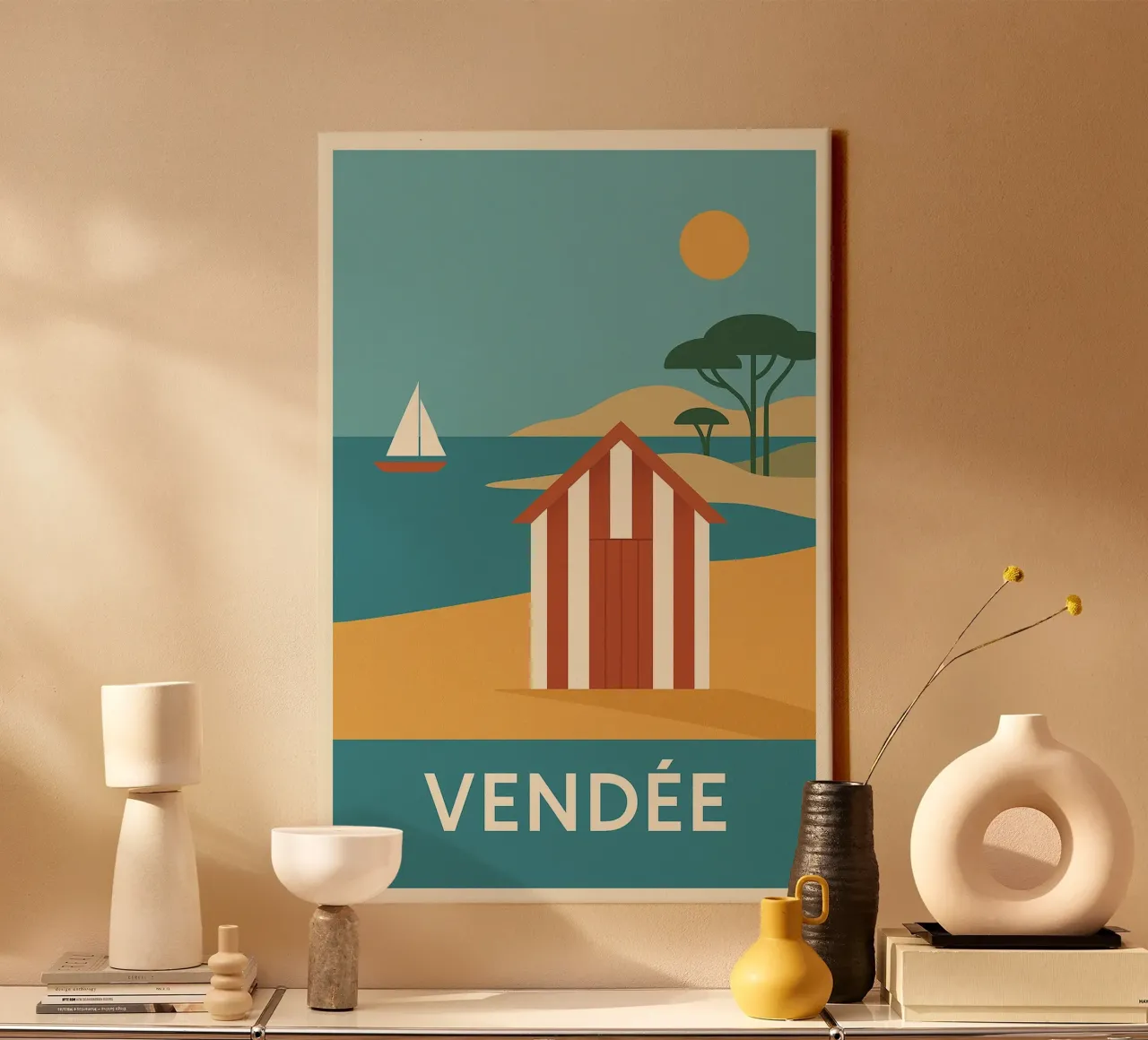 Graphic summer in Vendée - escape at the end of the beach canvas by JETLAG | affiches voyage