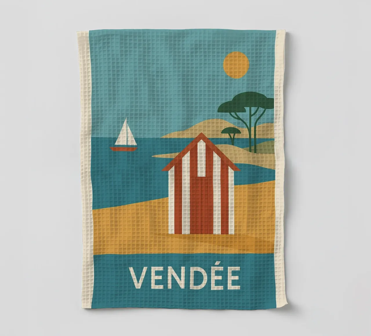 Graphic summer in Vendée - escape at the end of the beach tea towel by JETLAG | affiches voyage