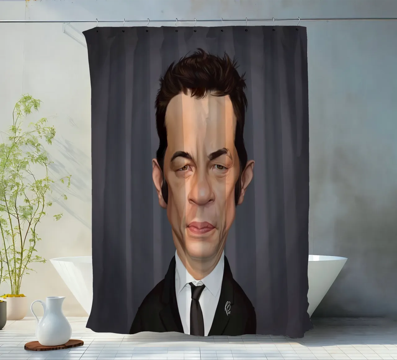 Benicio Del Toro shower curtain by Rob Art | Illustration