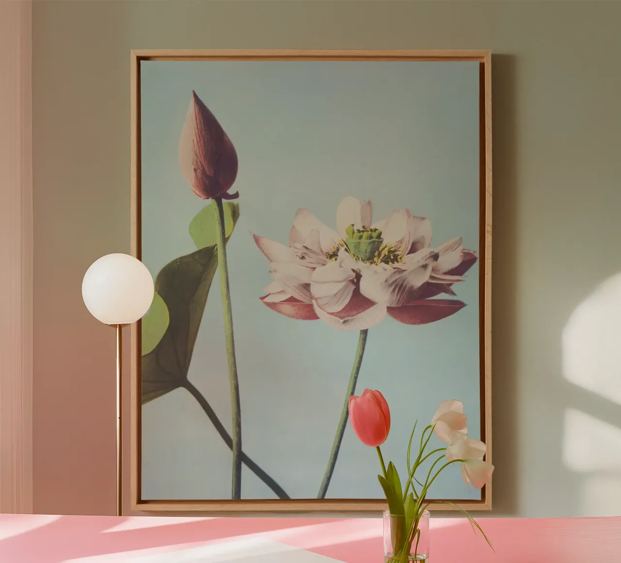 Serene Roze Lotus Bloei - Zen Botanische Kunstdruk canvas met Baklijst van NorwesClub