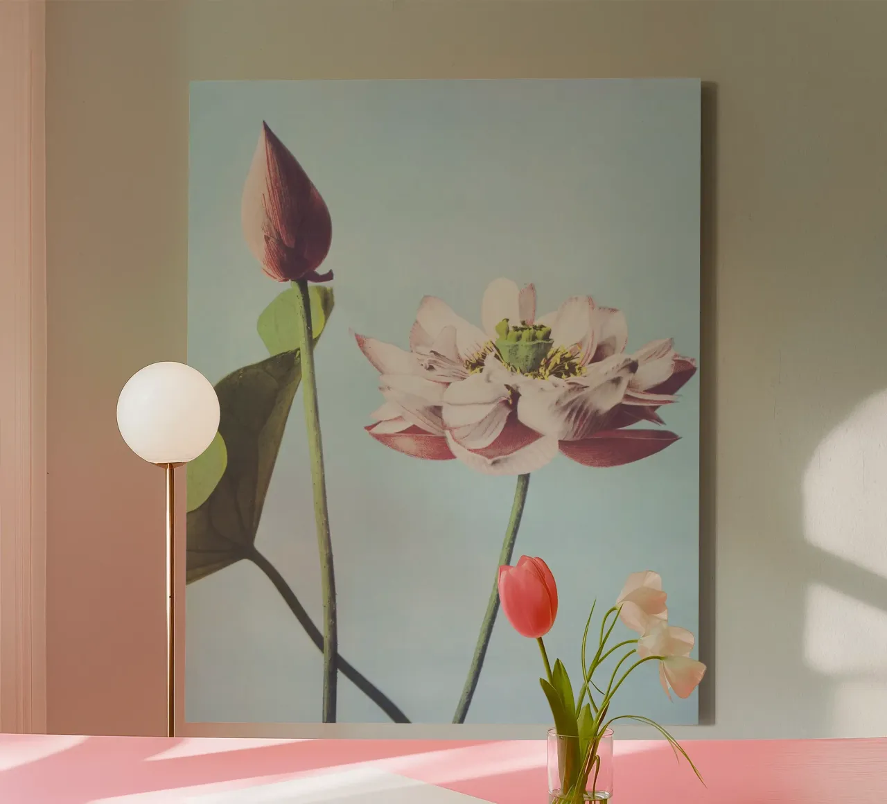 Serene Roze Lotus Bloei - Zen Botanische Kunstdruk canvas met Baklijst van NorwesClub