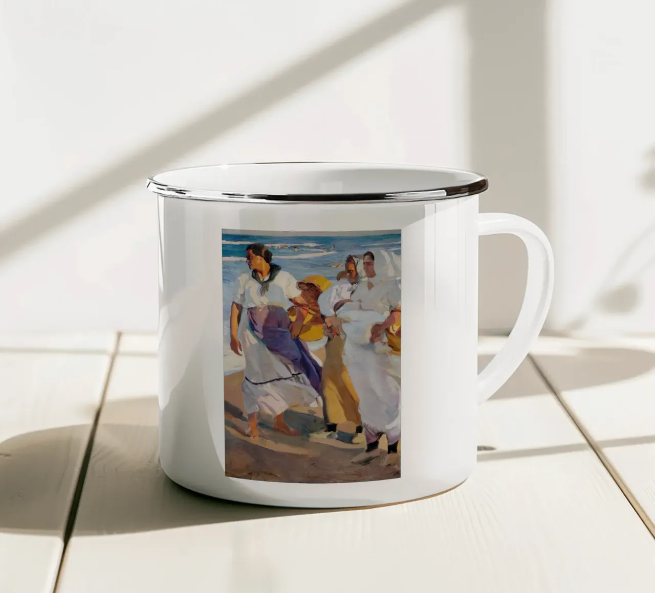 Le pescatrici di Joaquín Sorolla a Valencia tazza in smalto da Venus Art