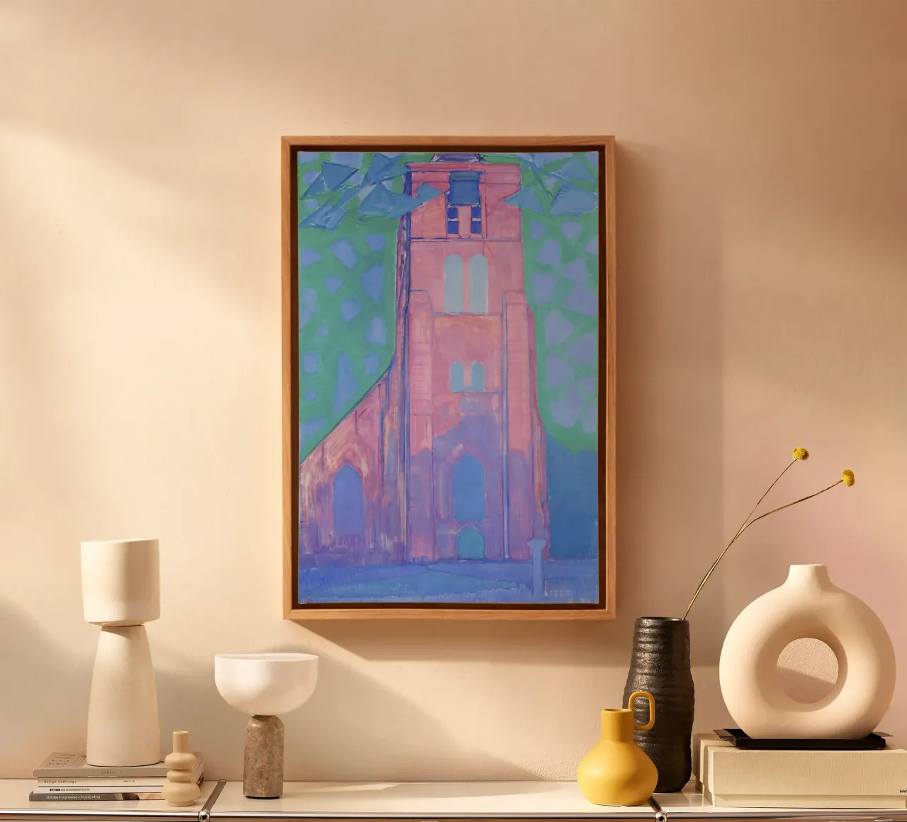 Piet Mondrian's Domburg Tower - Neo-Impressionist Art canvas with Floater frame by NorwesClub
