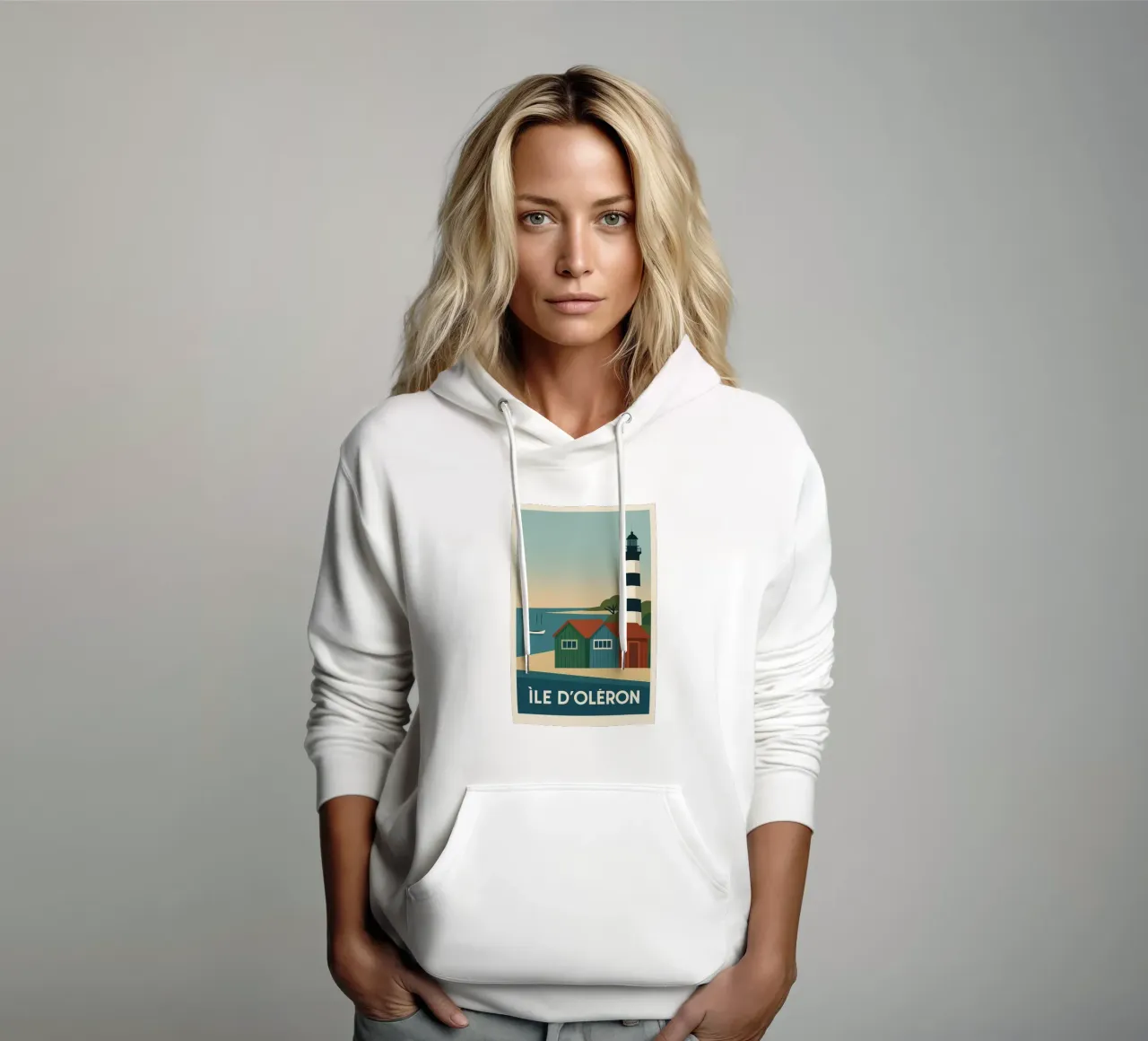 Ile d'Oléron - tra cabine, luce e libertà felpa con cappuccio da JETLAG | affiches voyage