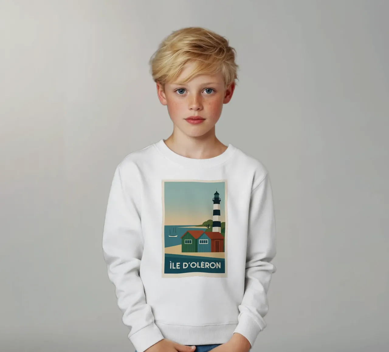 Ile d'Oléron - tra cabine, luce e libertà felpa bambino da JETLAG | affiches voyage