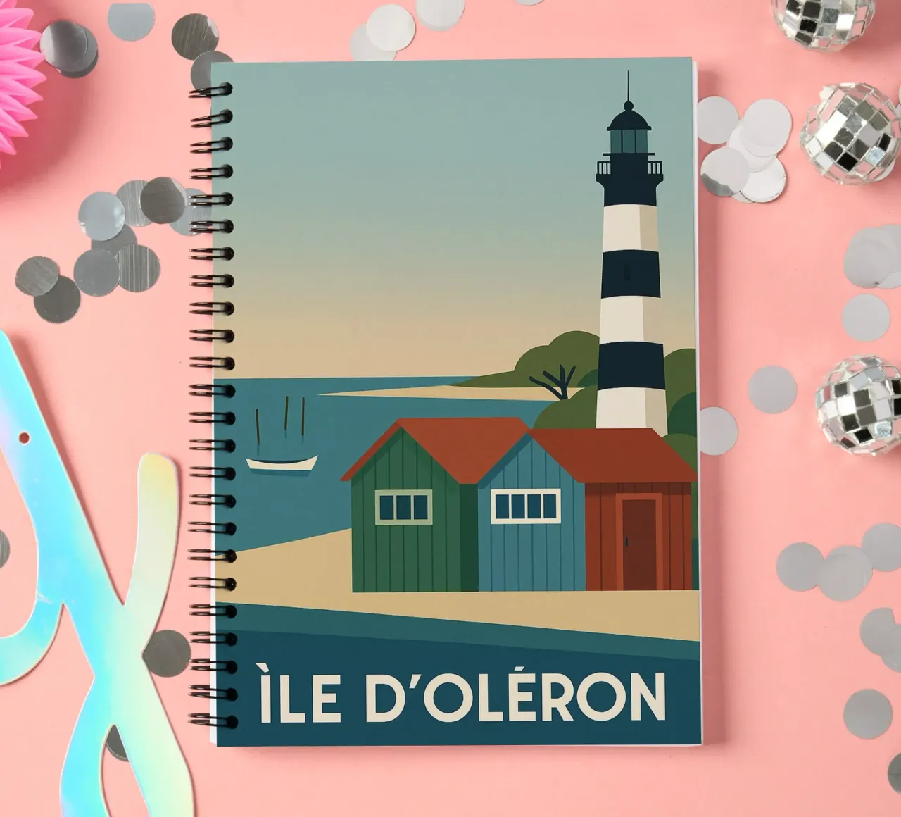 Ile d'Oléron - between cabins, light and freedom spiral notebook by JETLAG | affiches voyage