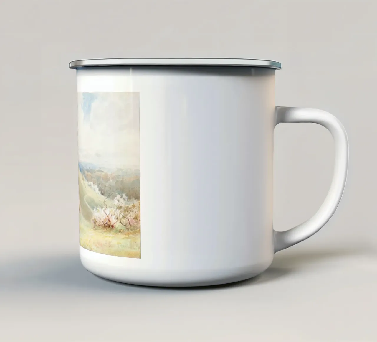 Fioritura del frutteto di primavera - Acquerello impressionista di paesaggio tazza in smalto da NorwesClub