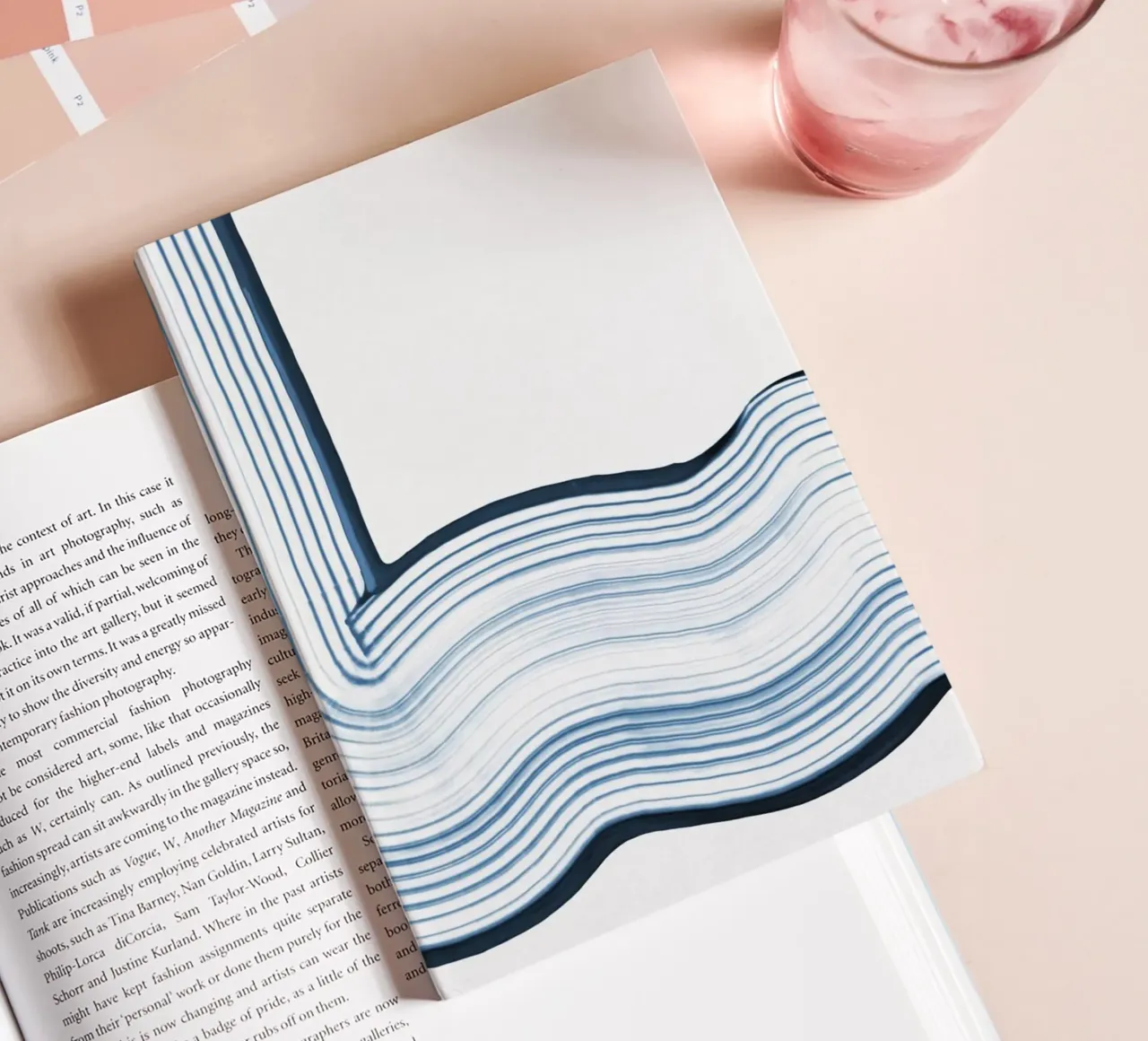 Blue Wave Line Abstract - Minimalist Contemporary Art Print notebook by NorwesClub
