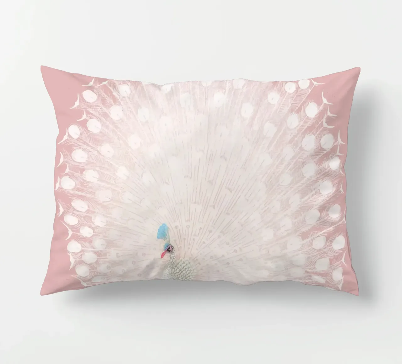 Weißer Pfau Display - Ätherische Pastellrosa Kunstdruck Kissen von NorwesClub