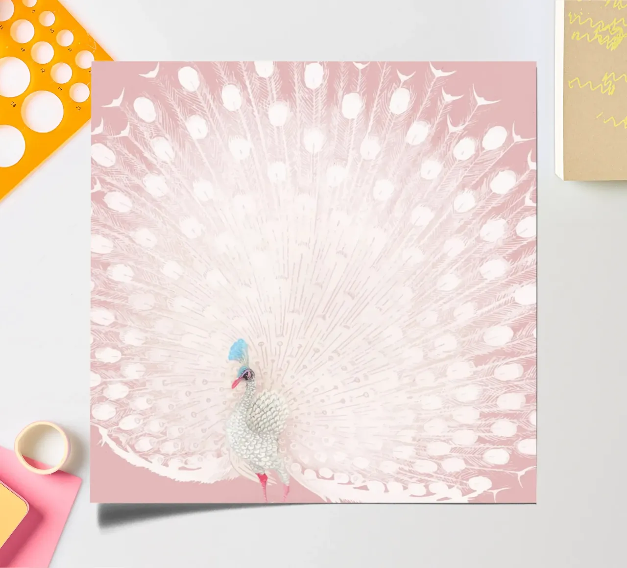 Weißer Pfau Display - Ätherische Pastellrosa Kunstdruck Stickerbogen von NorwesClub