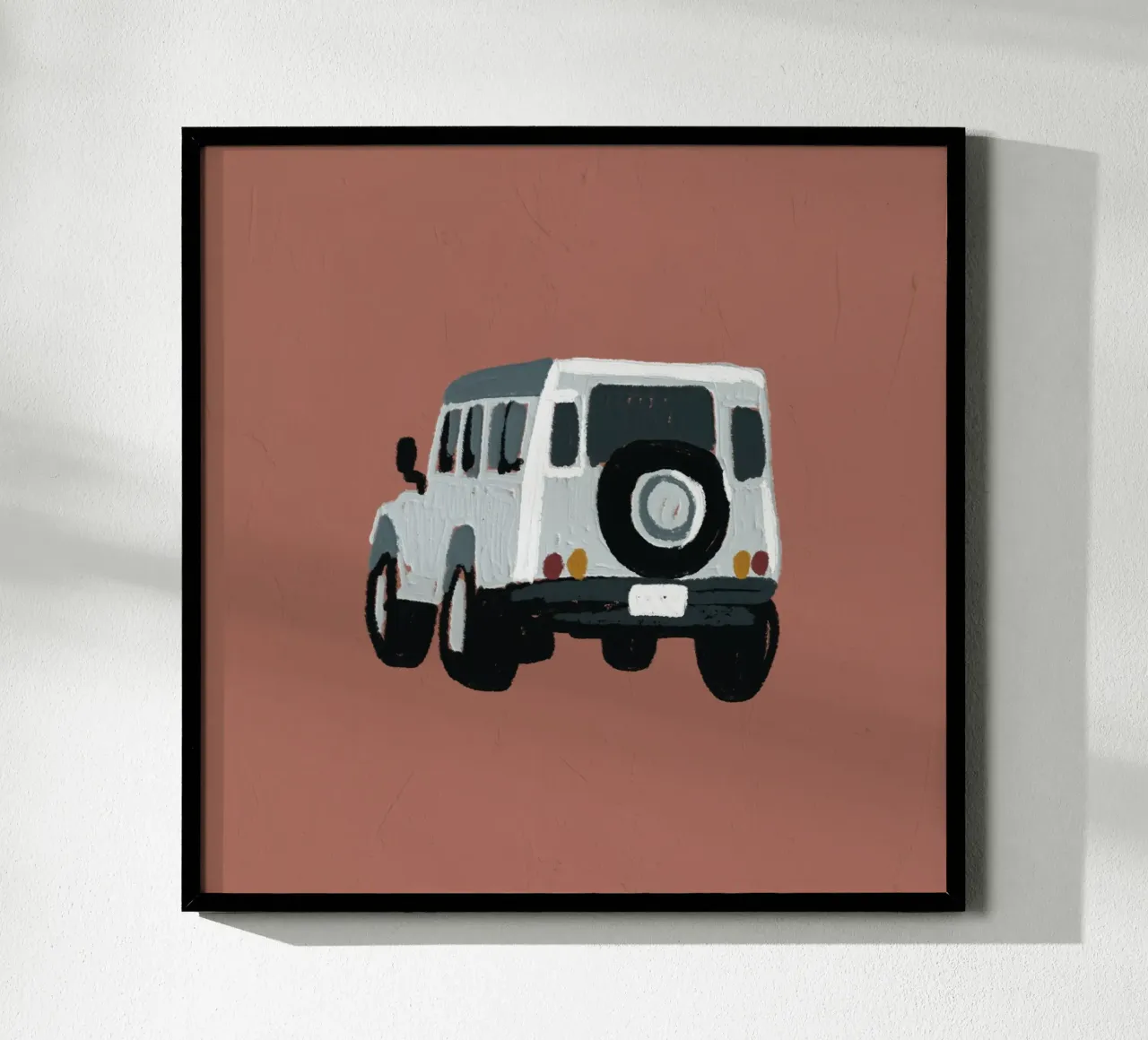 Oldtimer-Geländewagen - Minimalistischer Terrakotta-Kunstdruck Hahnemühle von NorwesClub