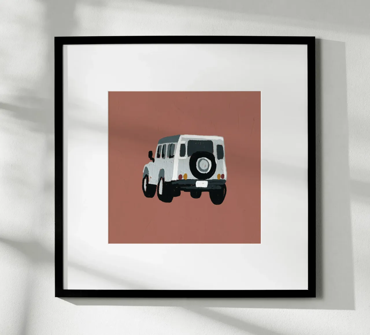 Oldtimer-Geländewagen - Minimalistischer Terrakotta-Kunstdruck Hahnemühle von NorwesClub