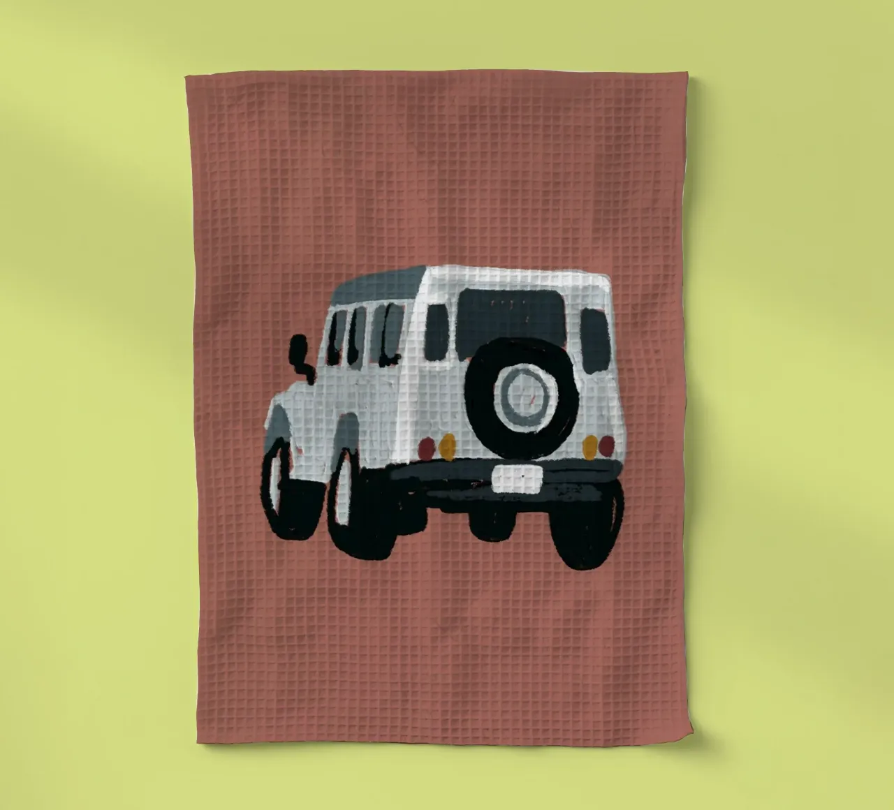 Oldtimer-Geländewagen - Minimalistischer Terrakotta-Kunstdruck Geschirrtuch von NorwesClub