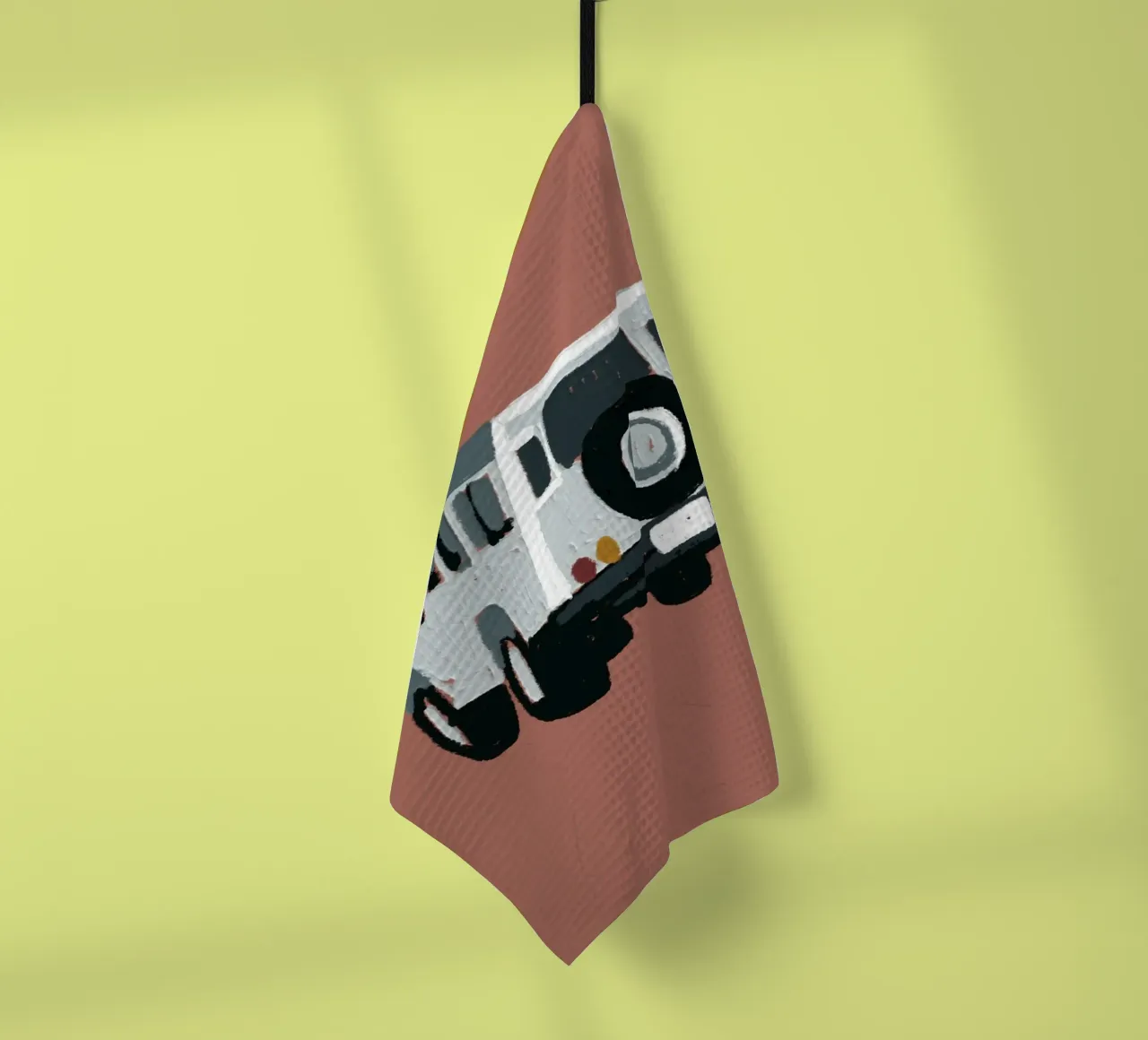 Oldtimer-Geländewagen - Minimalistischer Terrakotta-Kunstdruck Geschirrtuch von NorwesClub