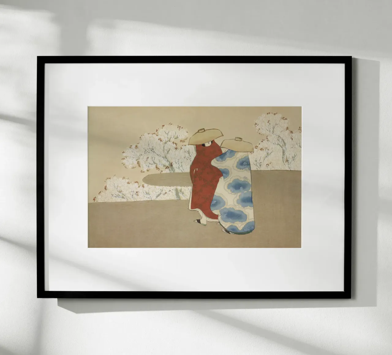 Kimono Ogata Gekko con fiori di ciliegio - Arte giapponese Ukiyo-e poster con telaio in legno da NorwesClub